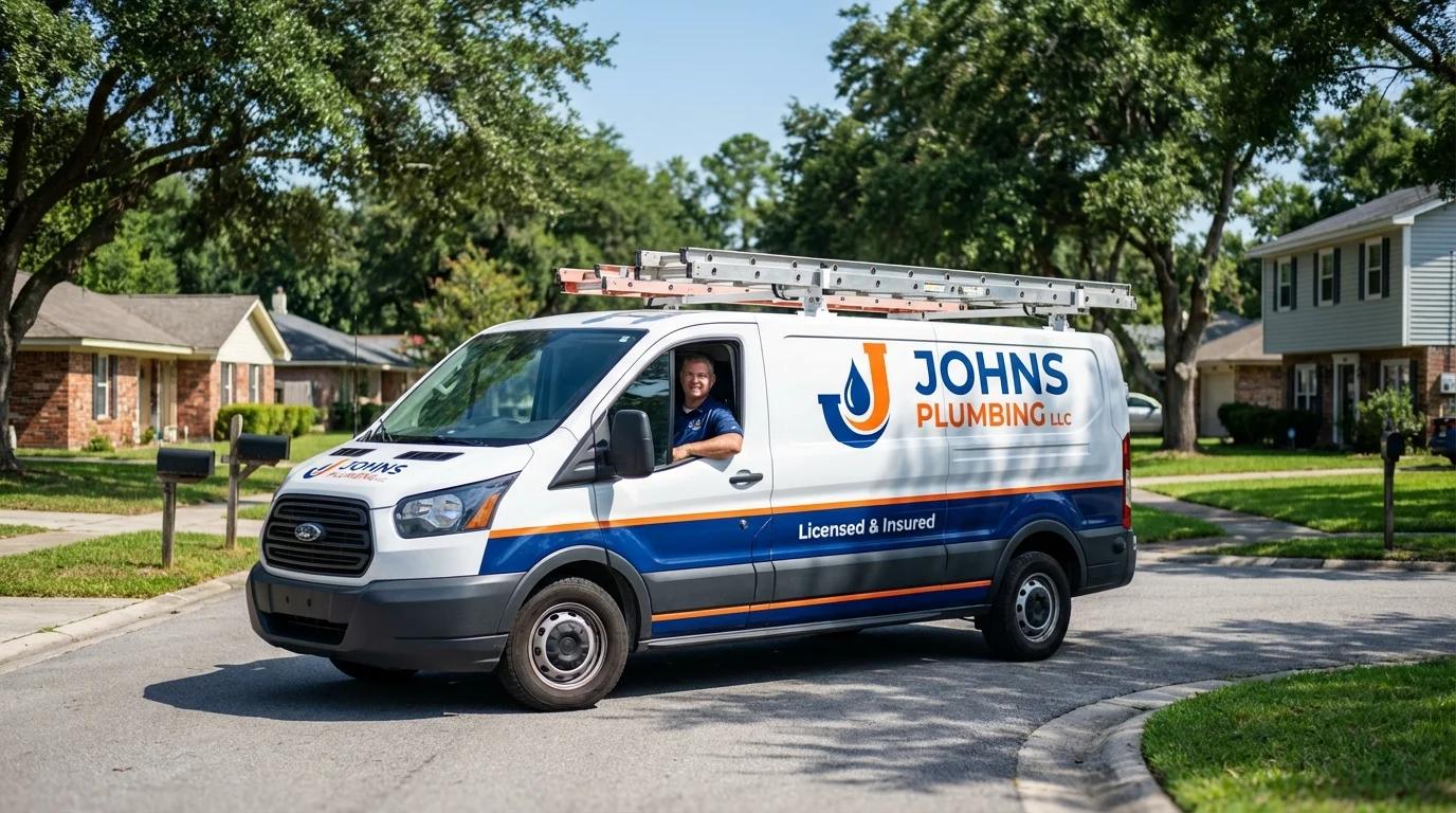 Johns Plumbing LLC service van in Chesapeake Beach, MD