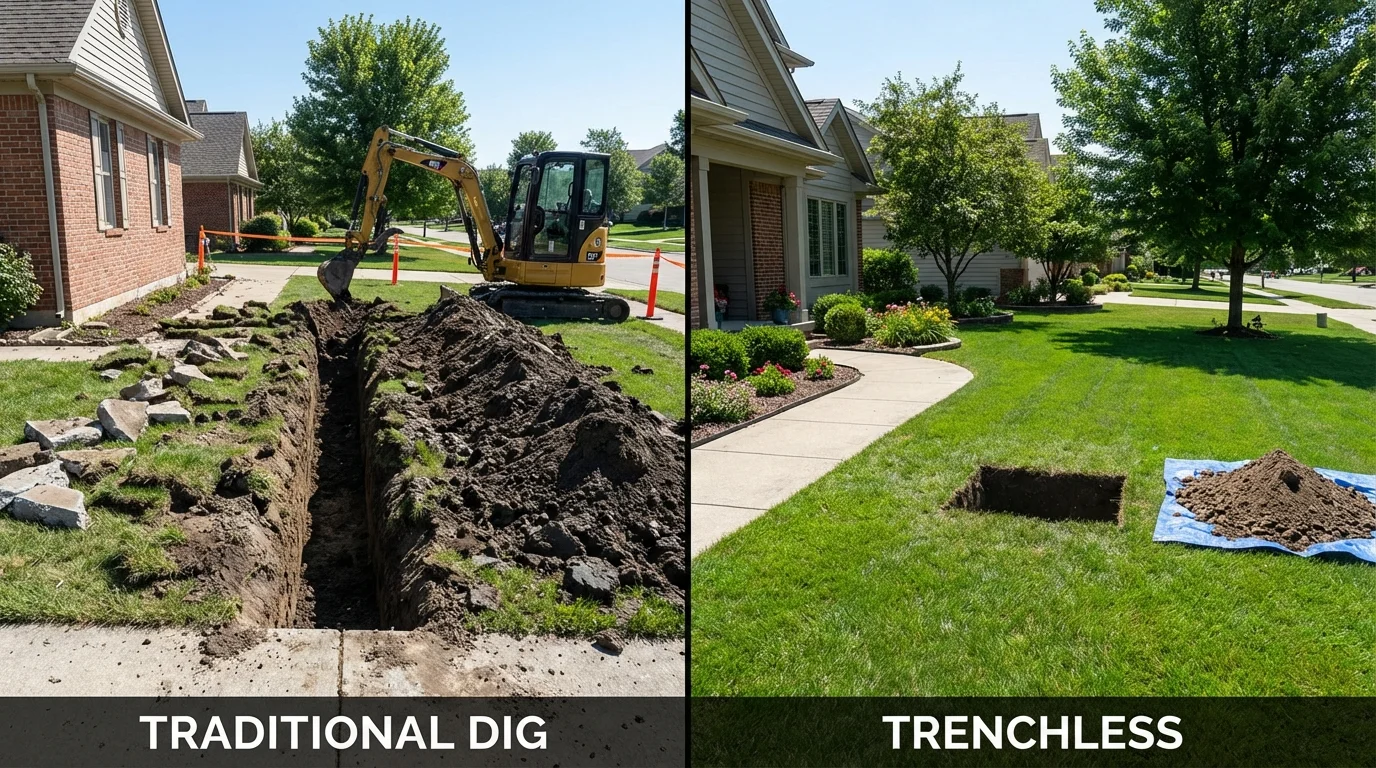 Trenchless sewer repair with minimal yard damage versus traditional excavation in Chesapeake Beach, MD